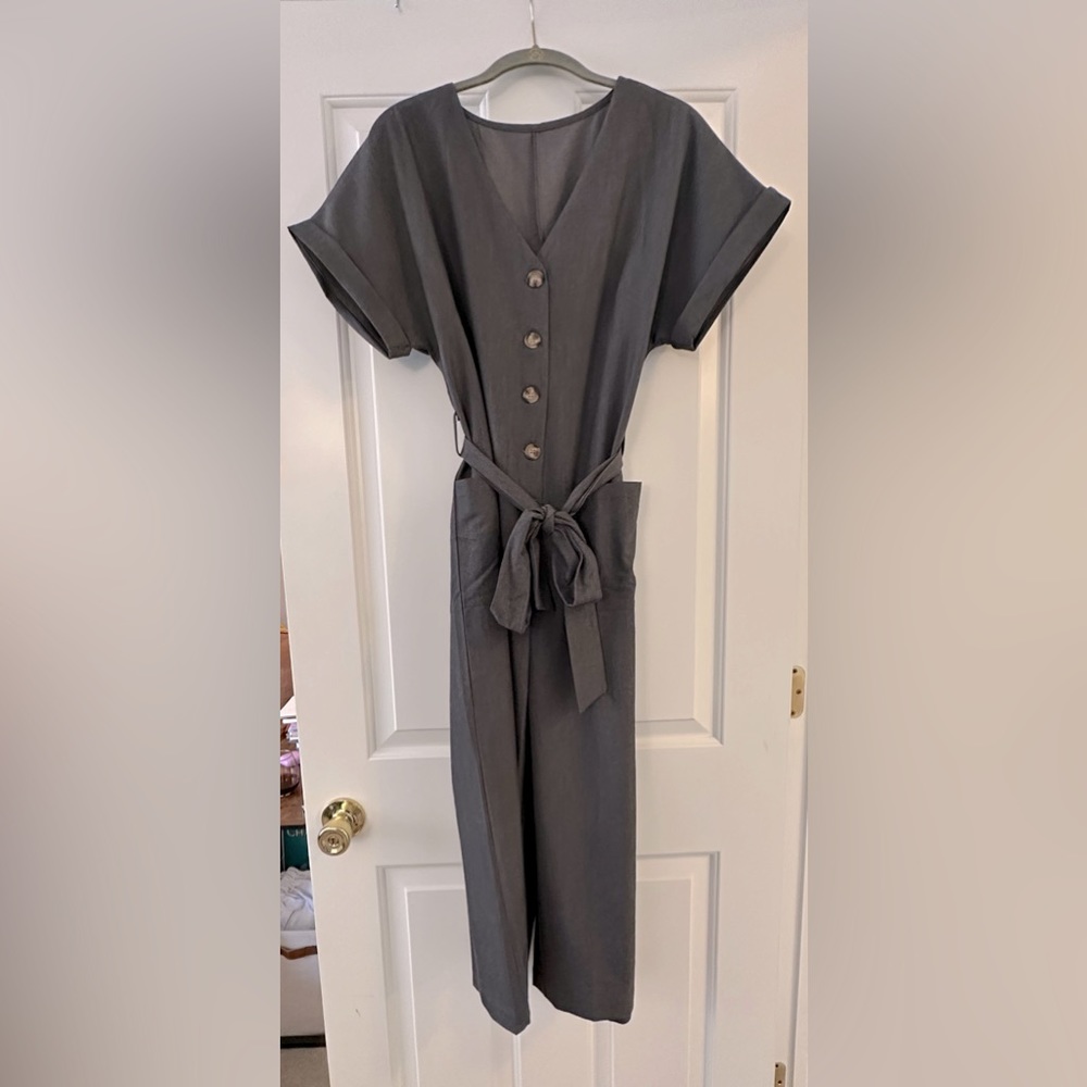 Button Front Casual Wide Leg Jumpsuit